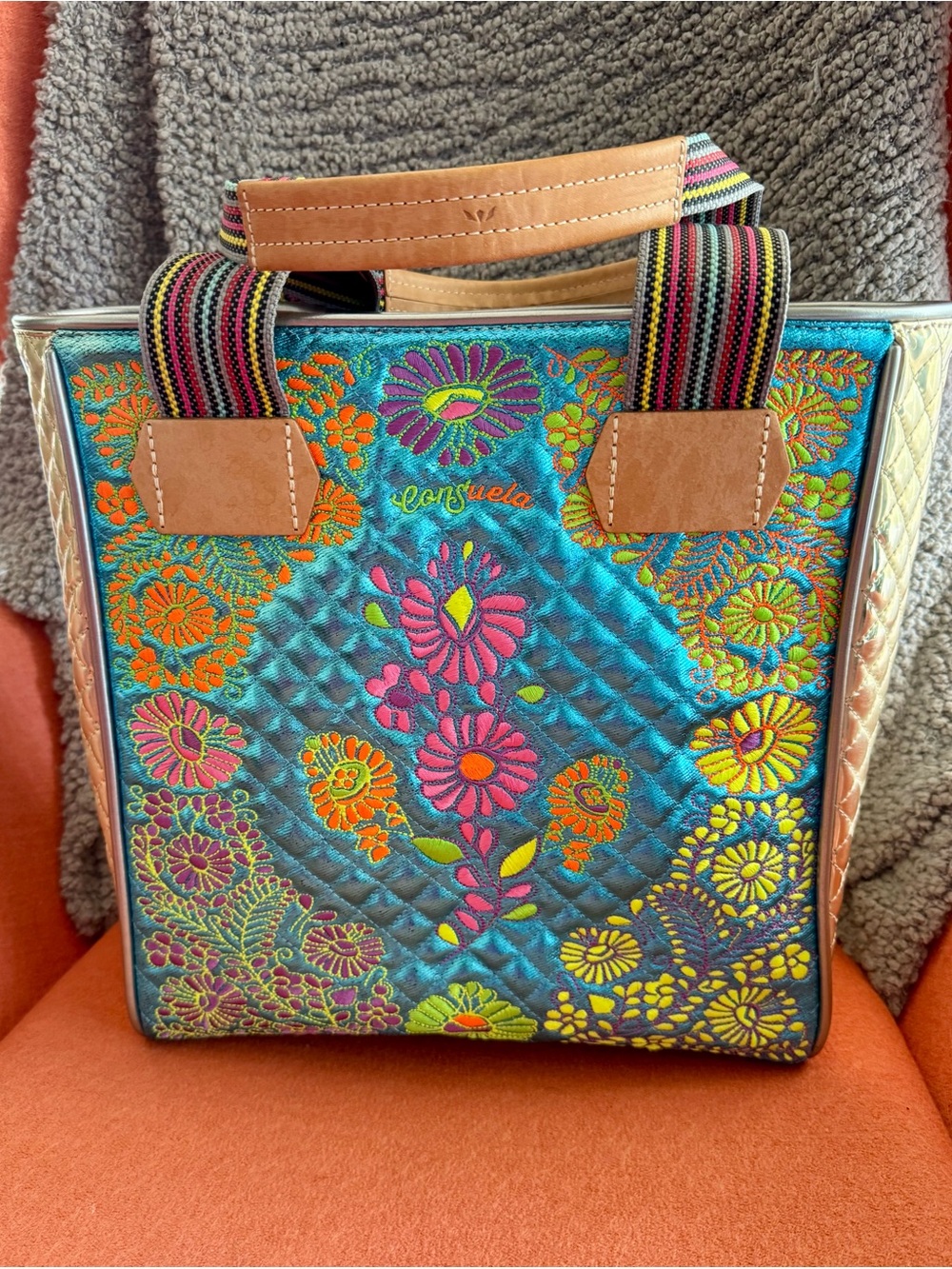 EUC Consuela MISH Quilted Neon Floral Tote